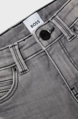Kids' slim-fit jeans in grey fleece-touch denim, Dark Grey