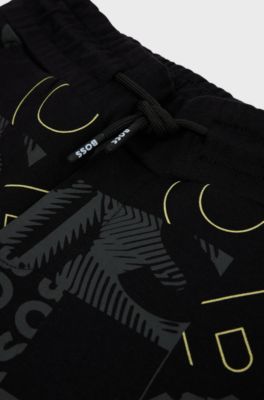 BOSS x AJBXNG Kids' cotton-blend shorts with exclusive all-over print, Black
