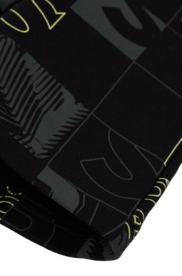 BOSS x AJBXNG Kids' cotton-blend shorts with exclusive all-over print, Black