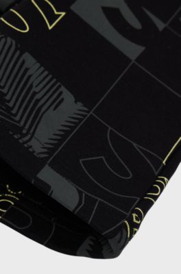 BOSS x AJBXNG Kids' cotton-blend shorts with exclusive all-over print, Black