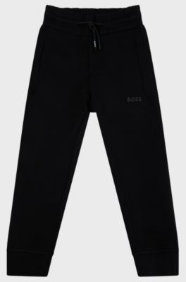 BOSS x AJBXNG Kids' cotton-blend tracksuit bottoms with exclusive logo print, Black