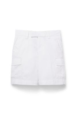 Kids' shorts in cotton twill with cargo pockets, White
