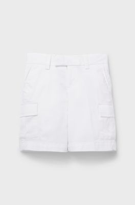 Kids' shorts in cotton twill with cargo pockets, White