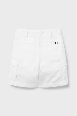 Kids' shorts in cotton twill with cargo pockets, White