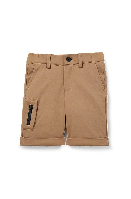 Kids' cargo shorts in stretch piqué fabric, Brown