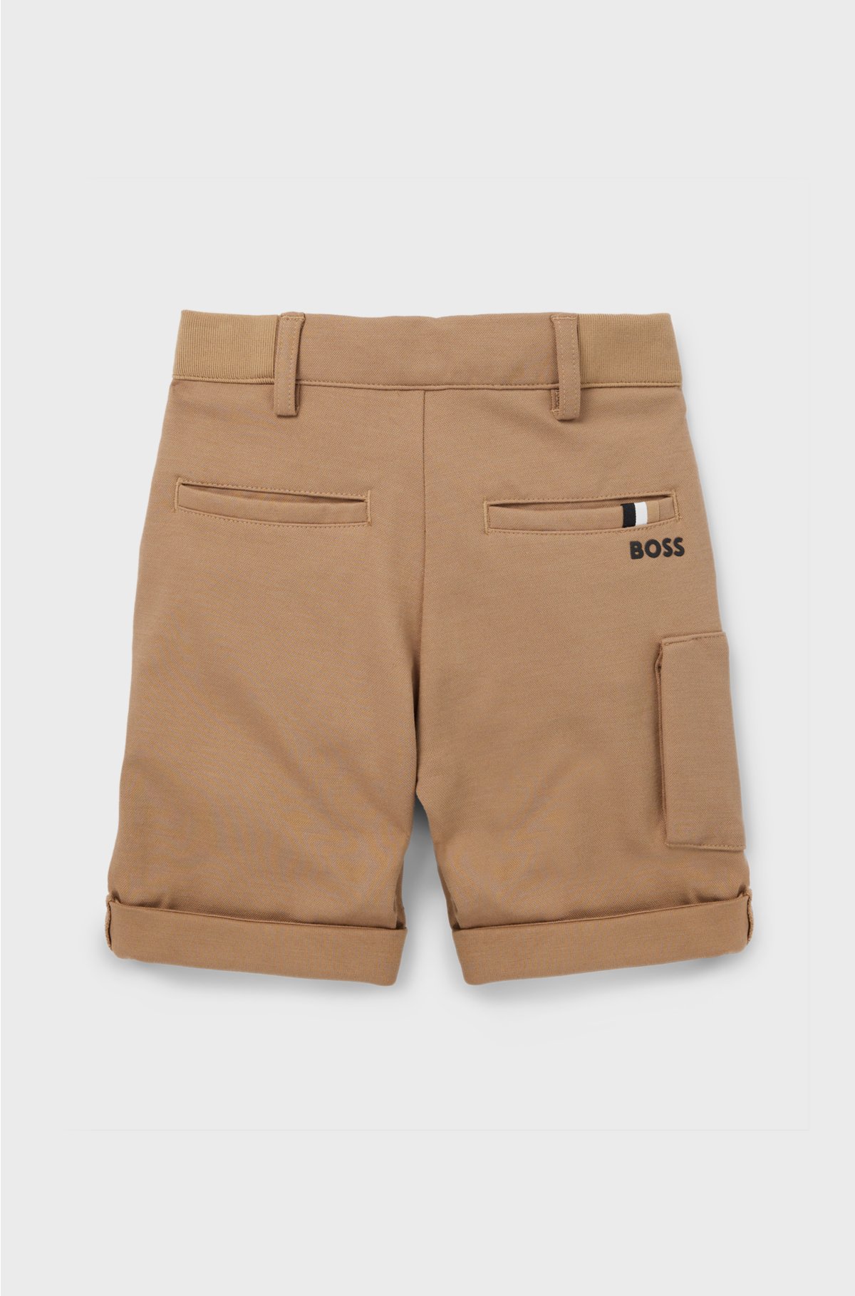 Kids' cargo shorts in stretch piqué fabric, Brown
