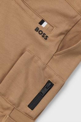 Kids' cargo shorts in stretch piqu&eacute; fabric, Brown