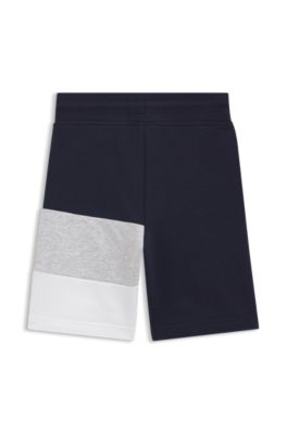 Kids' cotton-blend shorts with colour-blocking and logo, Dark Blue