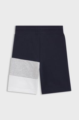 Kids' cotton-blend shorts with colour-blocking and logo, Dark Blue
