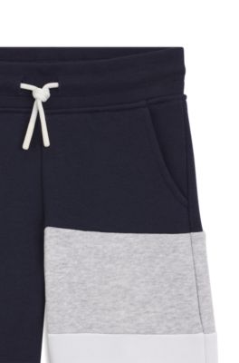 Kids' cotton-blend shorts with colour-blocking and logo, Dark Blue
