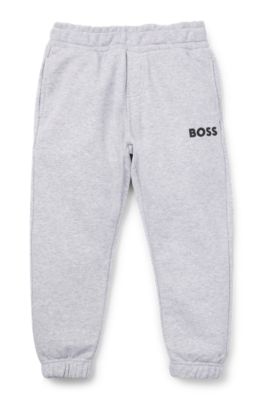 Kids' cotton-blend tracksuit bottoms with logo print, Light Grey