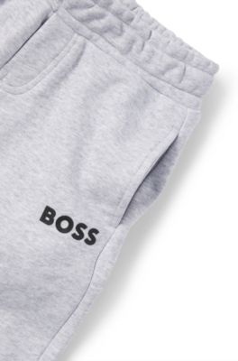 Kids' cotton-blend tracksuit bottoms with logo print, Light Grey