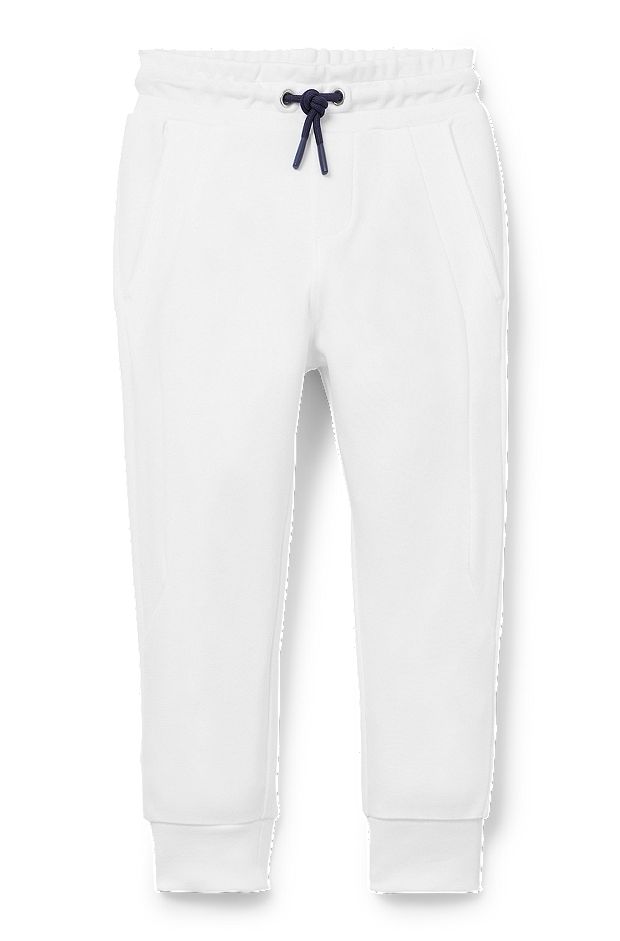 Pantaloni della tuta per bambini con fondo gamba elastico e targhetta con logo sulla parte posteriore, Bianco