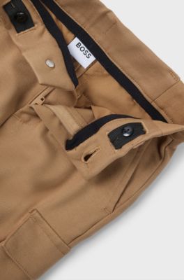 Kids' chino-fit cargo trousers in stretch piqu&eacute; fabric, Brown