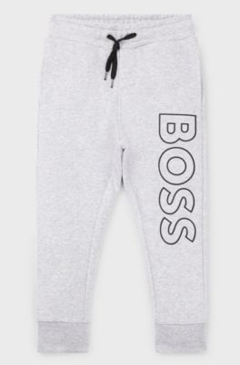 Kids' cotton-blend tracksuit bottoms with vertical logo, Light Grey
