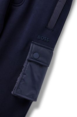 Kids' fleece tracksuit bottoms with cargo pockets, Dark Blue