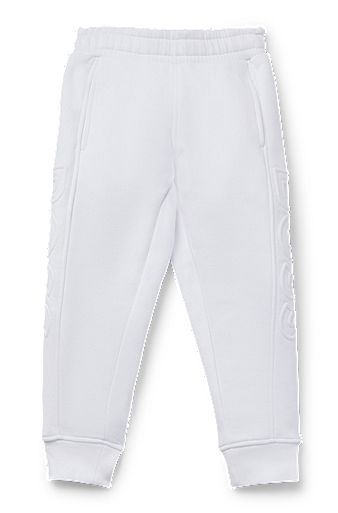Kids' cotton-blend tracksuit bottoms with embossed logos, White