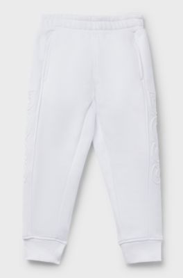 Kids' cotton-blend tracksuit bottoms with embossed logos, White