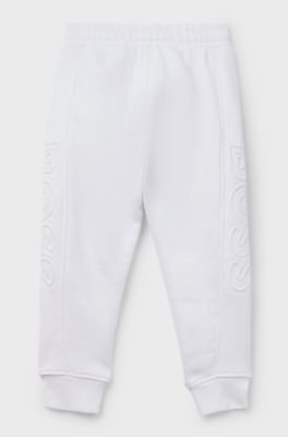 Kids' cotton-blend tracksuit bottoms with embossed logos, White