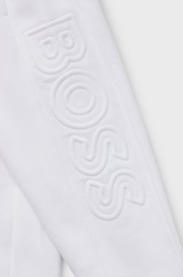 Kids' cotton-blend tracksuit bottoms with embossed logos, White