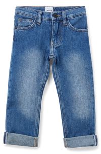 Kids' regular-fit jeans in blue stretch denim, Patterned