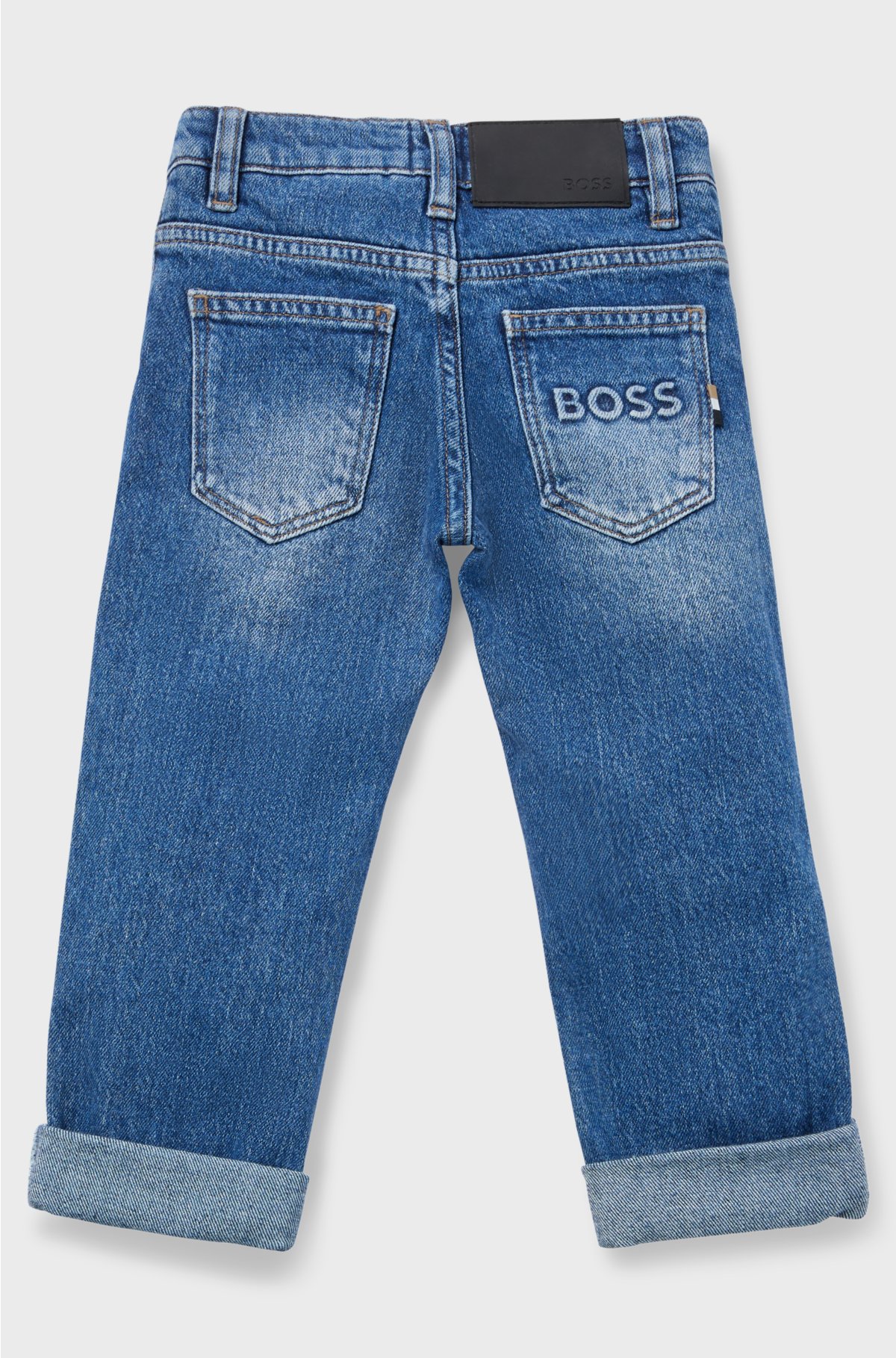 Kids' regular-fit jeans in blue stretch denim, Patterned