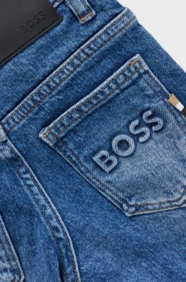 Kids' regular-fit jeans in blue stretch denim, Patterned