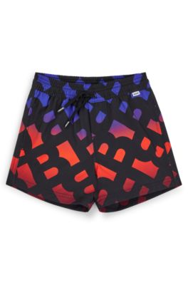 Kids' swim shorts with gradient monogram print, Patterned