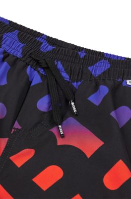 Kids' swim shorts with gradient monogram print, Patterned