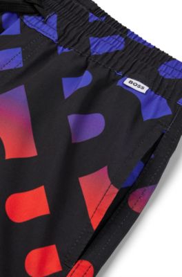 Kids' swim shorts with gradient monogram print, Patterned