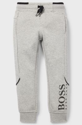 Kids' jogging trousers in stretch cotton with logo details, Light Grey