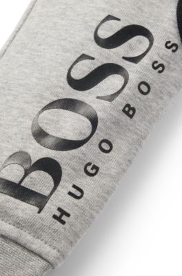 Kids' jogging trousers in stretch cotton with logo details, Light Grey