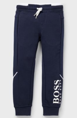 Kids' jogging trousers in stretch cotton with logo details, Dark Blue