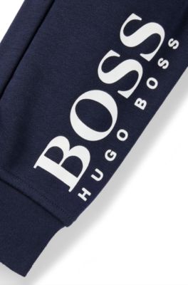 Kids' jogging trousers in stretch cotton with logo details, Dark Blue