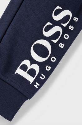 Kids' jogging trousers in stretch cotton with logo details, Dark Blue
