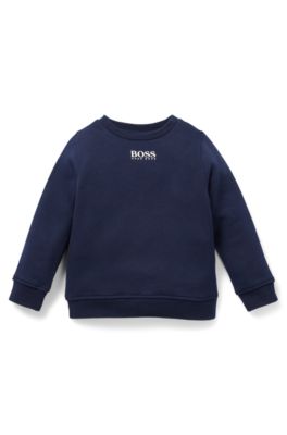Kids' sweatshirt in cotton-blend fleece with logo print, Dark Blue