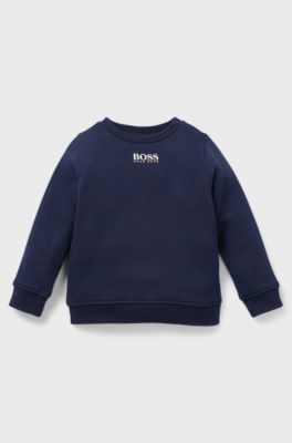 Kids' sweatshirt in cotton-blend fleece with logo print, Dark Blue