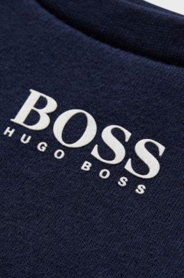 Kids' sweatshirt in cotton-blend fleece with logo print, Dark Blue