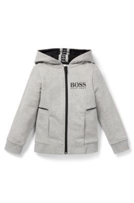 Kids' hoodie in French terry with logo print, Light Grey