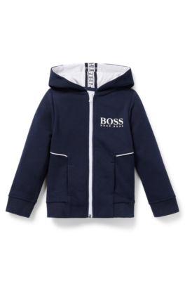Kids' hoodie in French terry with logo print, Dark Blue