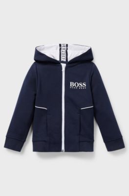 Kids' hoodie in French terry with logo print, Dark Blue
