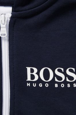 Kids' hoodie in French terry with logo print, Dark Blue