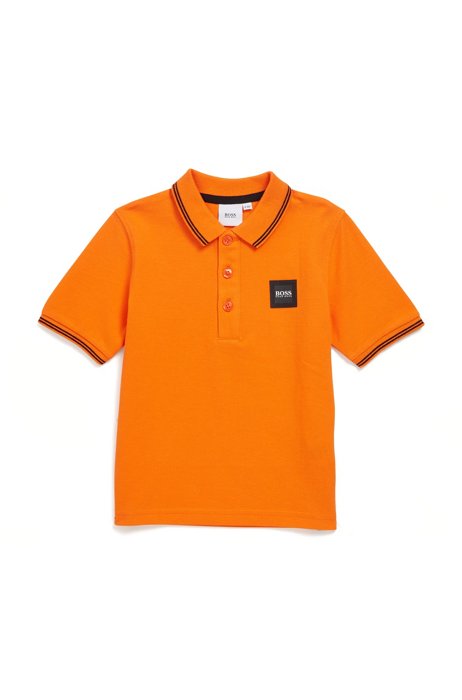 Kids' polo shirt in cotton piqué with logo details, Orange
