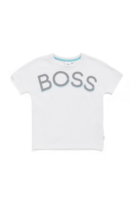 Camiseta slim fit para niños con logo estampado plateado, Blanco