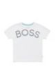 T-shirt slim fit per bambini con logo stampato color argento, Bianco