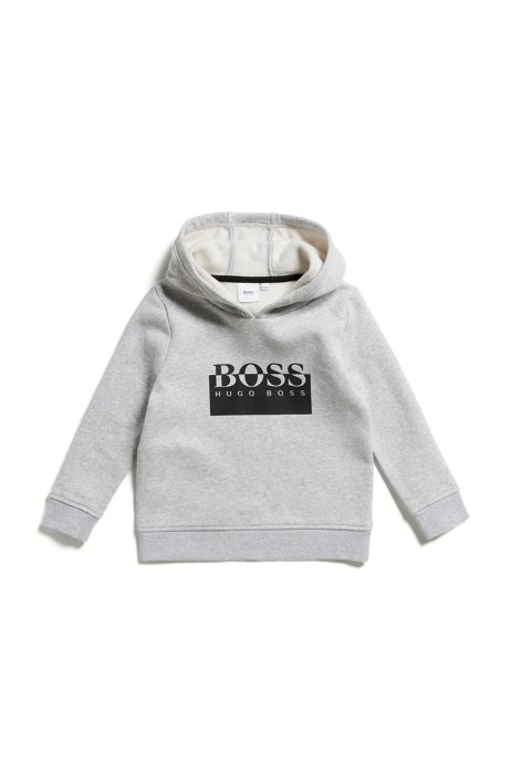 Kids' cotton-blend hooded sweatshirt with split-logo print, Light Grey
