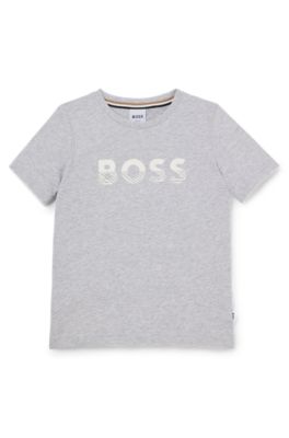 Kids' slim-fit T-shirt in cotton with logo print, Light Grey