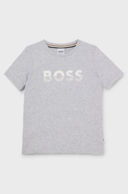 Kids' slim-fit T-shirt in cotton with logo print, Light Grey