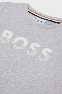 Kids' slim-fit T-shirt in cotton with logo print, Light Grey