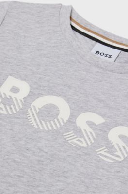 Kids' slim-fit T-shirt in cotton with logo print, Light Grey